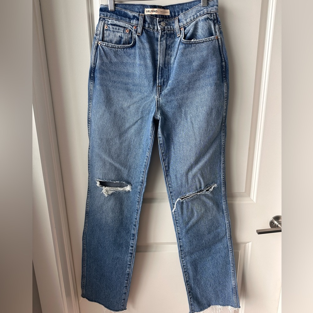 Grlfrnd Sara High-Rise Distressed Straight Leg Jeans